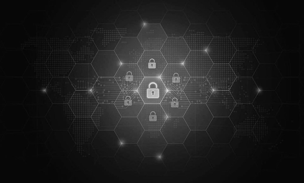 Honeycomb grid with lock icons