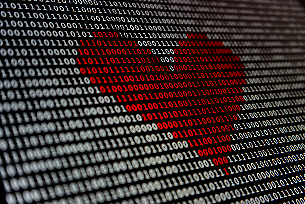 Binary with heart highlighted